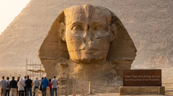 Primer Plano de la Esfinge de Giza: Eterno Guardián de las Pirámides.