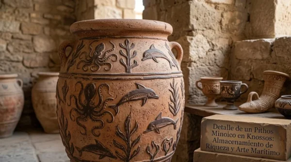 Detalle de un Pithos Minoico en Knossos: Almacenamiento de Riqueza y Arte Marítimo.