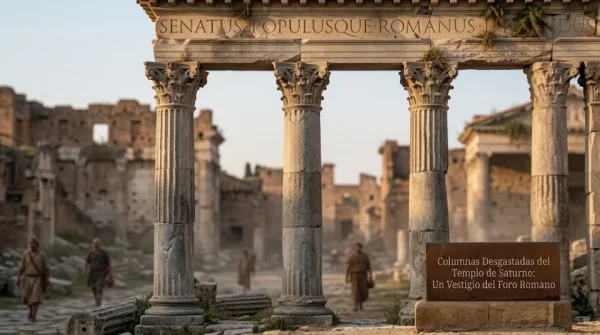Columnas Desgastadas del Templo de Saturno: Un Vestigio del Foro Romano.