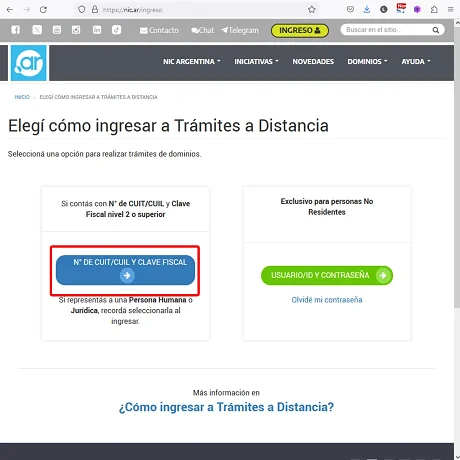 Ingreso en Trámites a Distancia