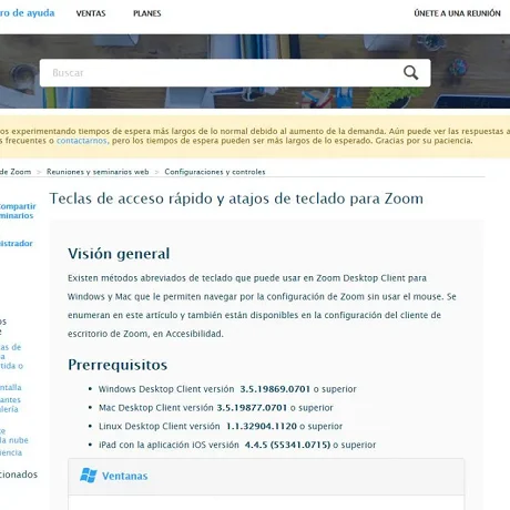 Atajos de teclado de zoom