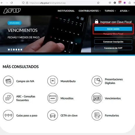 Ingresar al sitio web de la AFIP