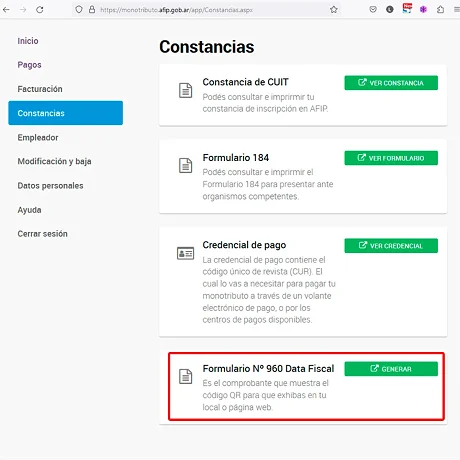 Opciones de Constancias