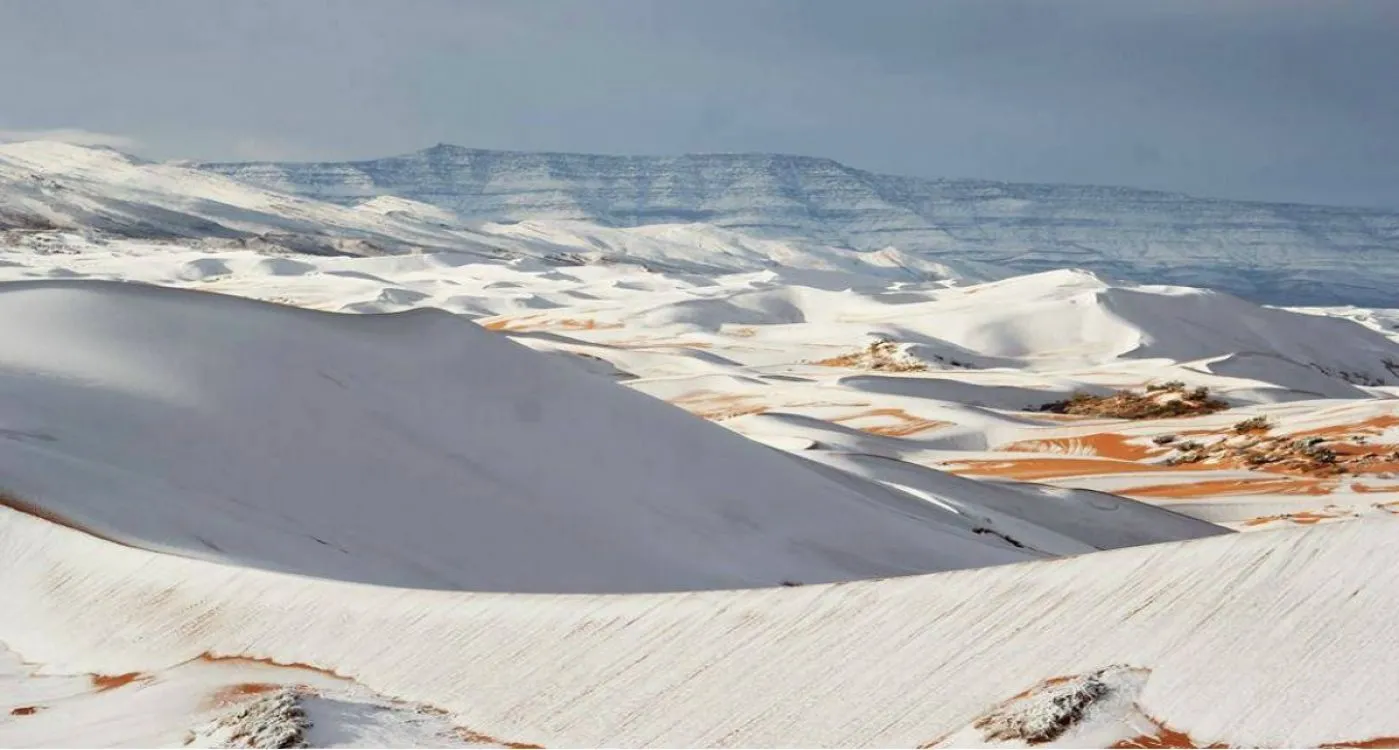El Sahara amaneció cubierto de nieve