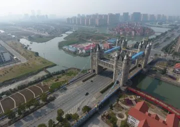 Vista aérea de la réplica China del Tower Bridge