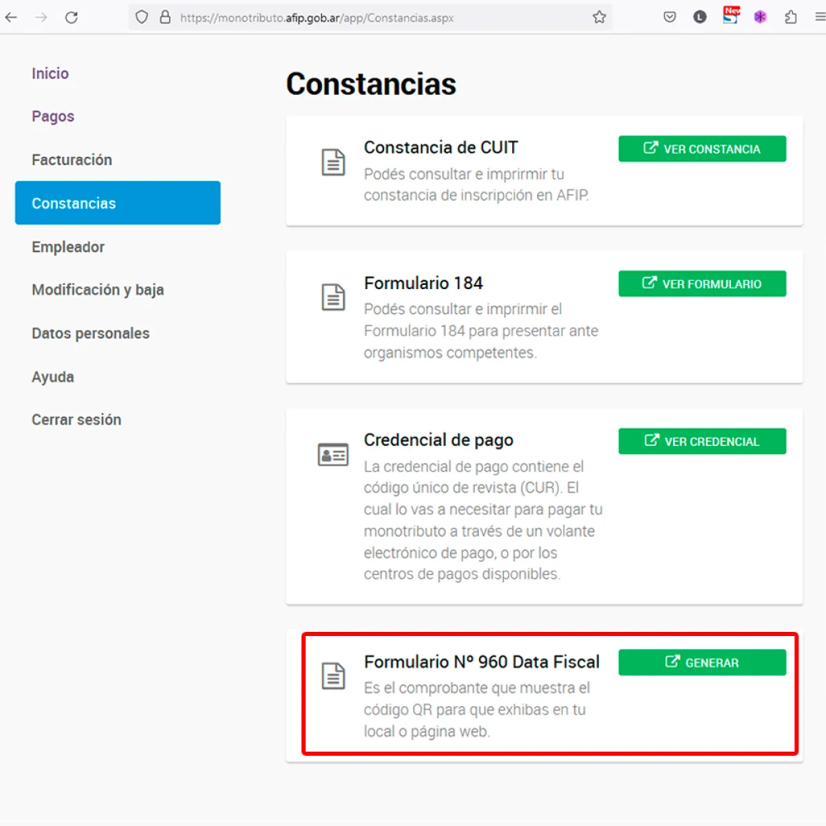 Opciones de Constancias