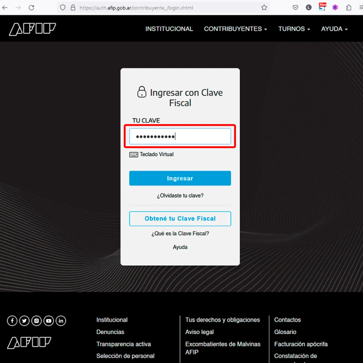 Inicio de Sesión en AFIP