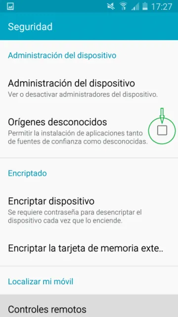 Desactive la opción 'Fuentes desconocidas'